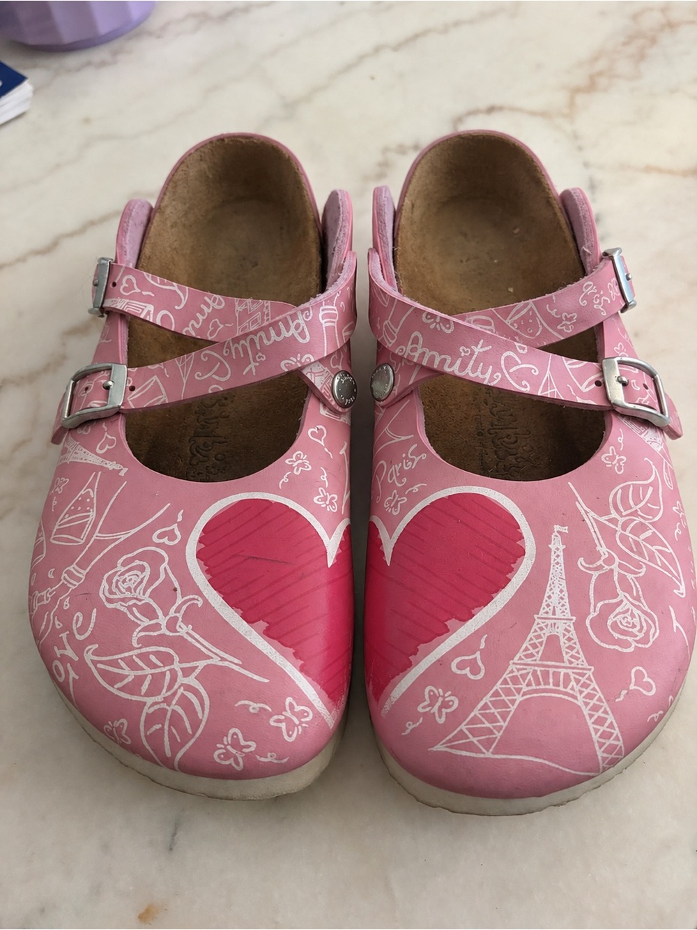 Calceo Goby Pink Bonjour Paris Heart Cross-Strap Clogs EU 37